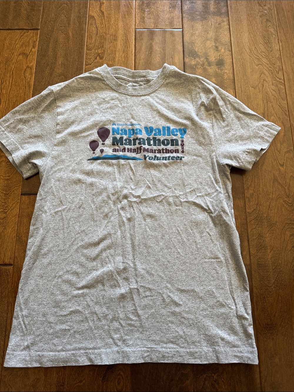 Cove Gray Napa Valley Marathon Volunteer Tee with Blue & Purple Logo
